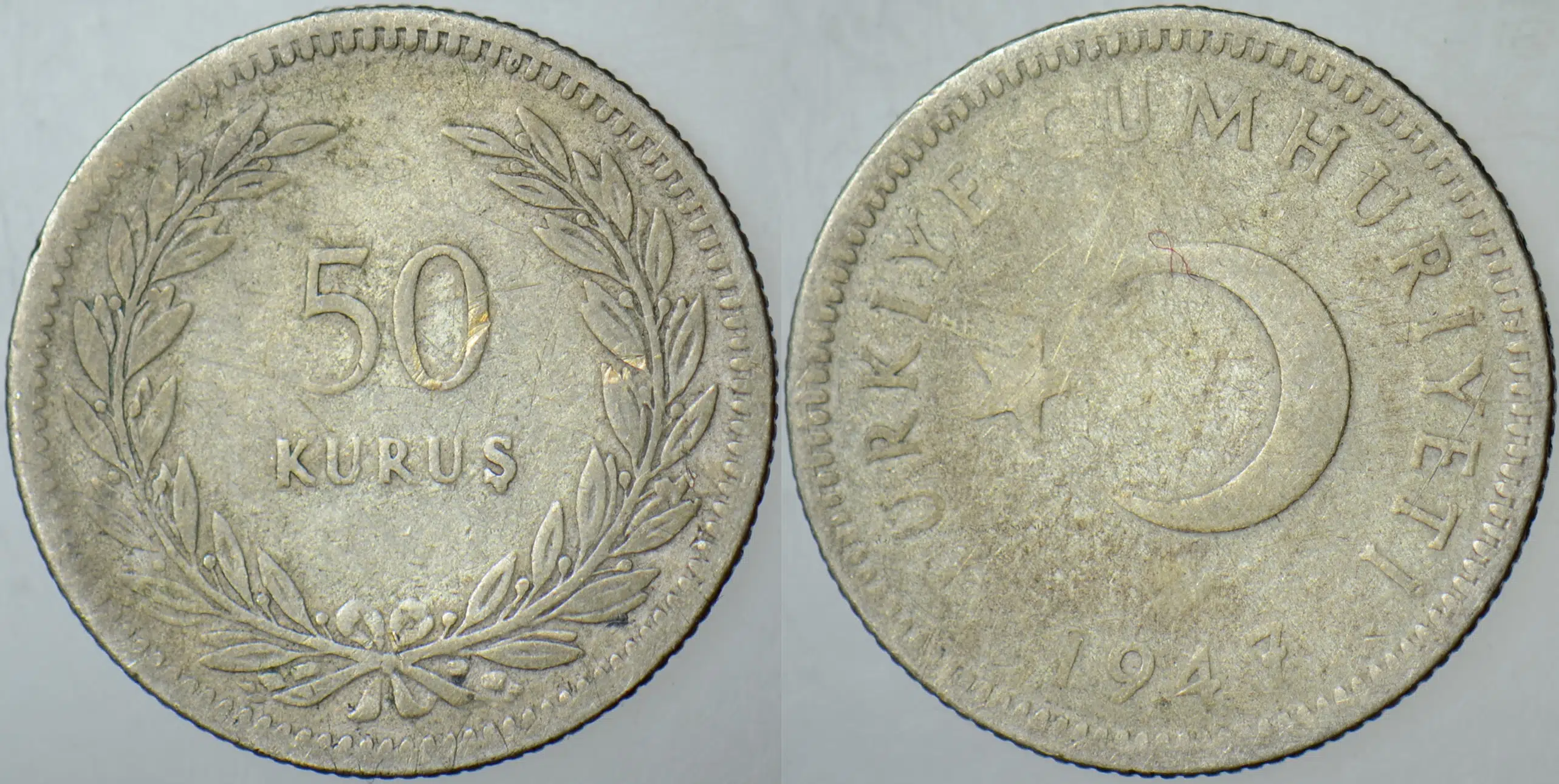 TÜRKİYE CUMHURİYETİ GÜMÜŞ 50 KURUŞ 1947.