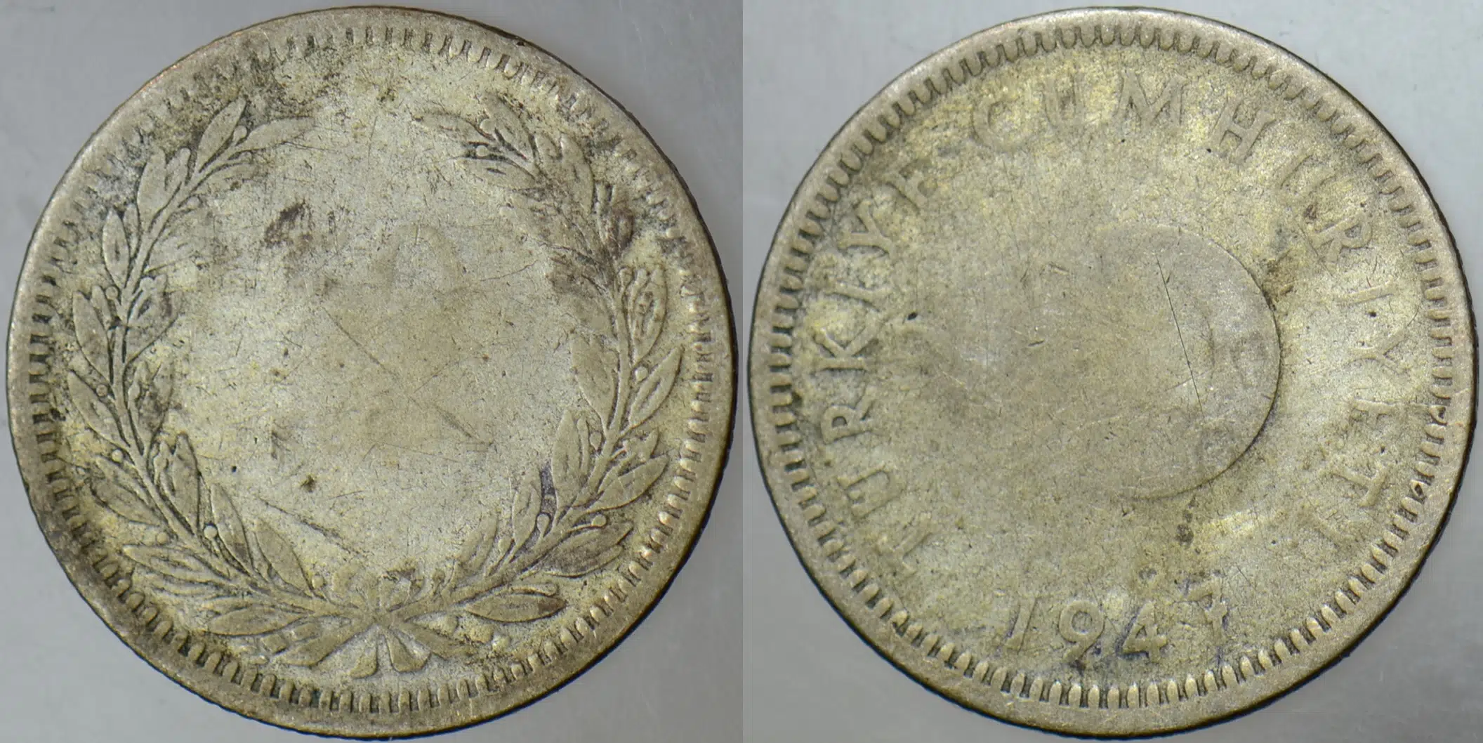 TÜRKİYE CUMHURİYETİ GÜMÜŞ 50 KURUŞ 1947 SİLİK.