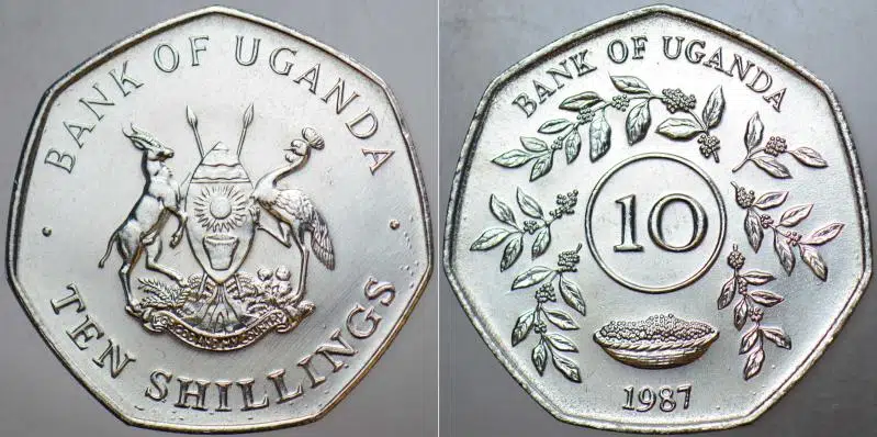 UGANDA 10 ŞİLİN 1987 KAHVE BİTKİSİ TEMALI. ÇİL.
