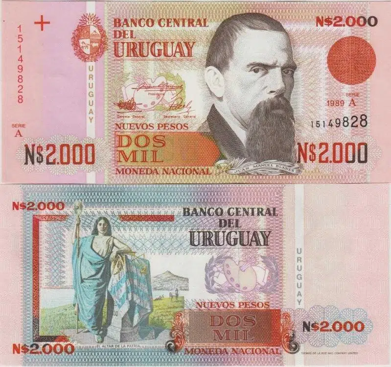 URUGUAY 2000 YENİ PESO 1989. ÇİL KONDİSYON.