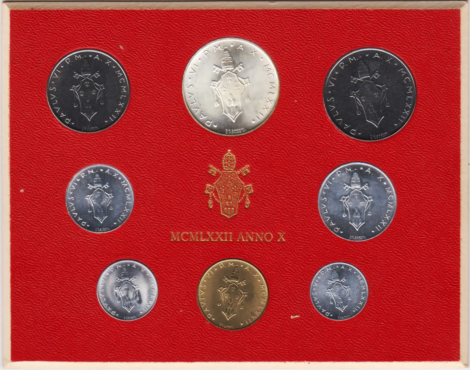 VATİKAN DARPHANE SETİ 1-500 LİRET 8 PARÇA 1972 PAPA 6. PAUL (500 LİRET 11 gr GÜMÜŞ) ÇİL.