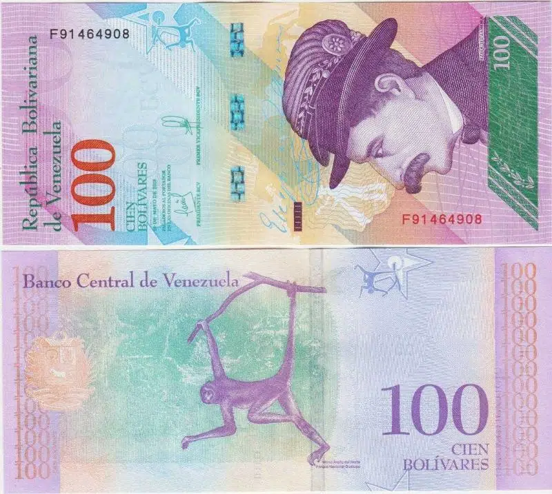 VENEZUELA 100 BOLİVAR 18 MAYIS 2018. ÖRÜMCEK MAYMUNU TEMALI. ÇİL KONDİSYON