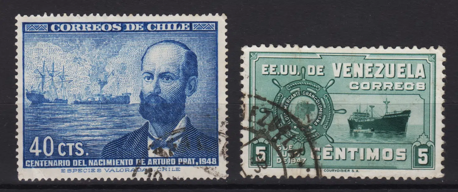 VENEZUELA 1951 VE ŞİLİ 1948 DAMGALI PUL.