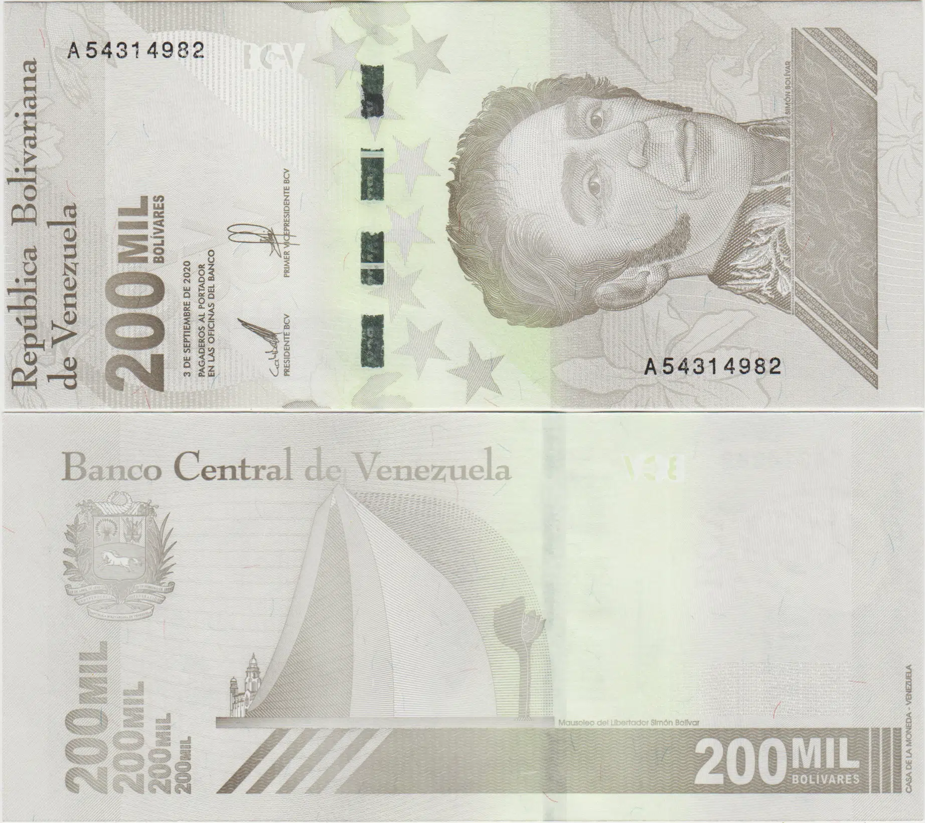 VENEZUELA 200.000 BOLİVAR 2020 HATALI BASIM-BİR KENARDAN GENİŞ BİR KENARDAN KISA KESİM ERRÖR. ÇİL.