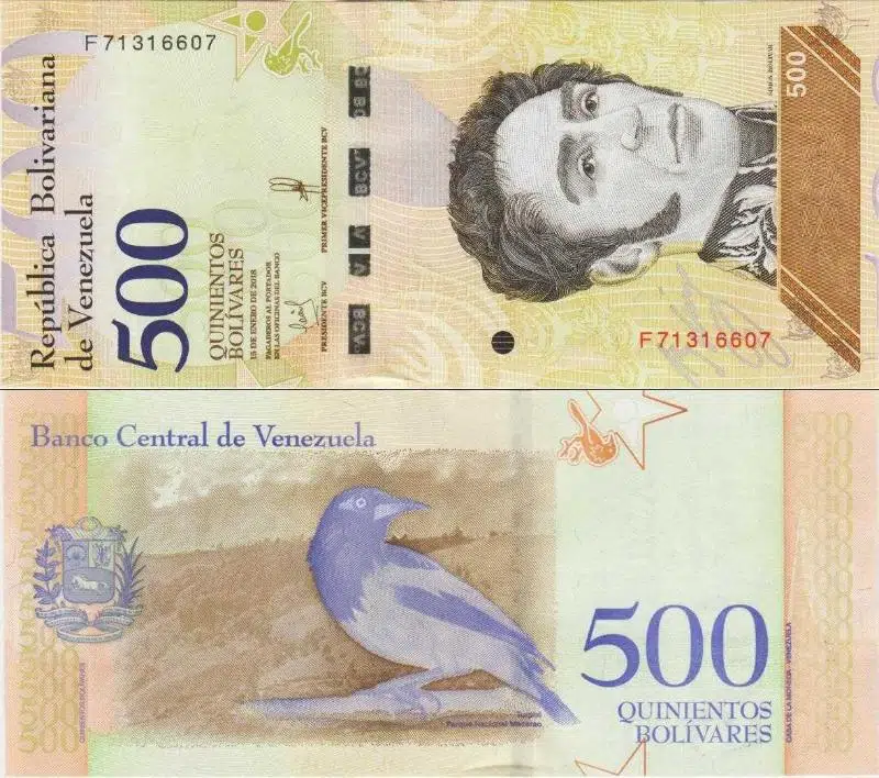 VENEZUELA 500 BOLİVAR 15 ŞUBAT 2018. AMERİKA SARIASMASI TEMALI. ÇİL KONDİSYON