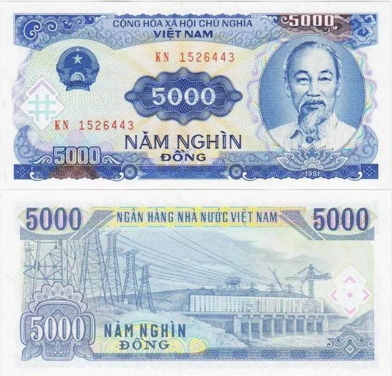 VİETNAM 5000 DONG 1991. HO CHI MINH PORTRELİ. ÇİL.