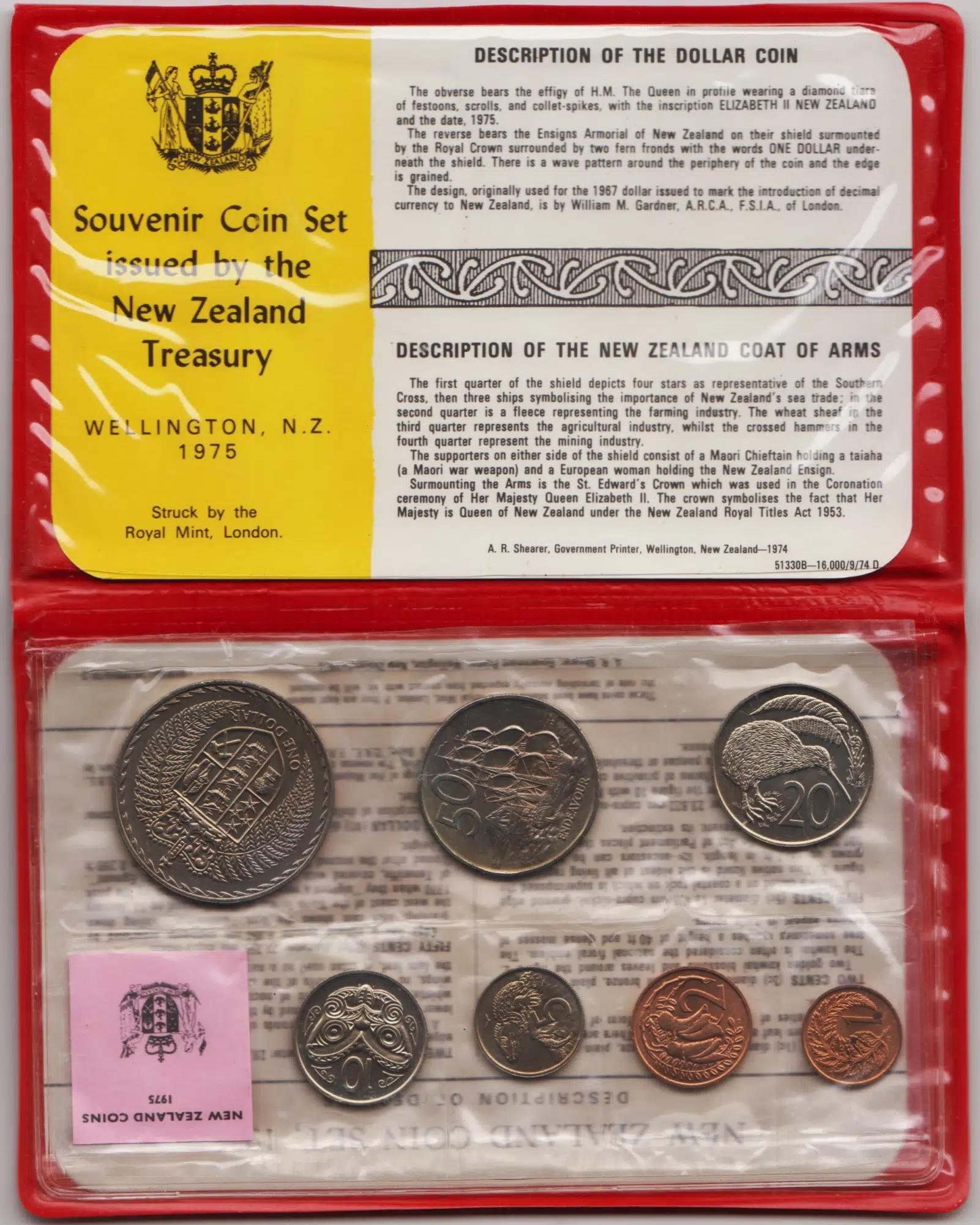 YENİ ZELANDA 1975 RESMİ DARPHANE SETİ 1 CENT-1 DOLAR. ORİJİNAL KİTİNDE ÇİL.