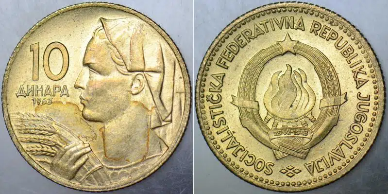 YUGOSLAVYA 10 DİNAR 1963. TİTO DÖNEMİ. ÇİL(-) KONDİSYON.