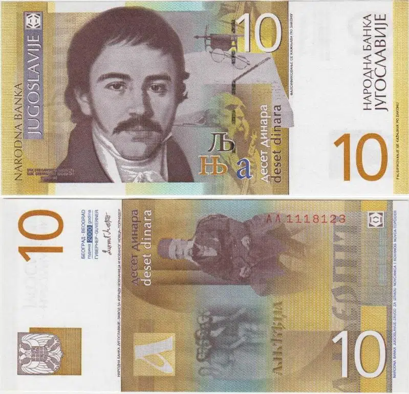 YUGOSLAVYA 10 DİNAR 2000 YILI. ÇİL KONDİSYON. AZ ÇIKAR.