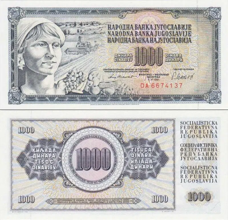 YUGOSLAVYA 1000 DİNAR 1978. MAREŞAL TİTO DÖNEMİ. ÇİL.