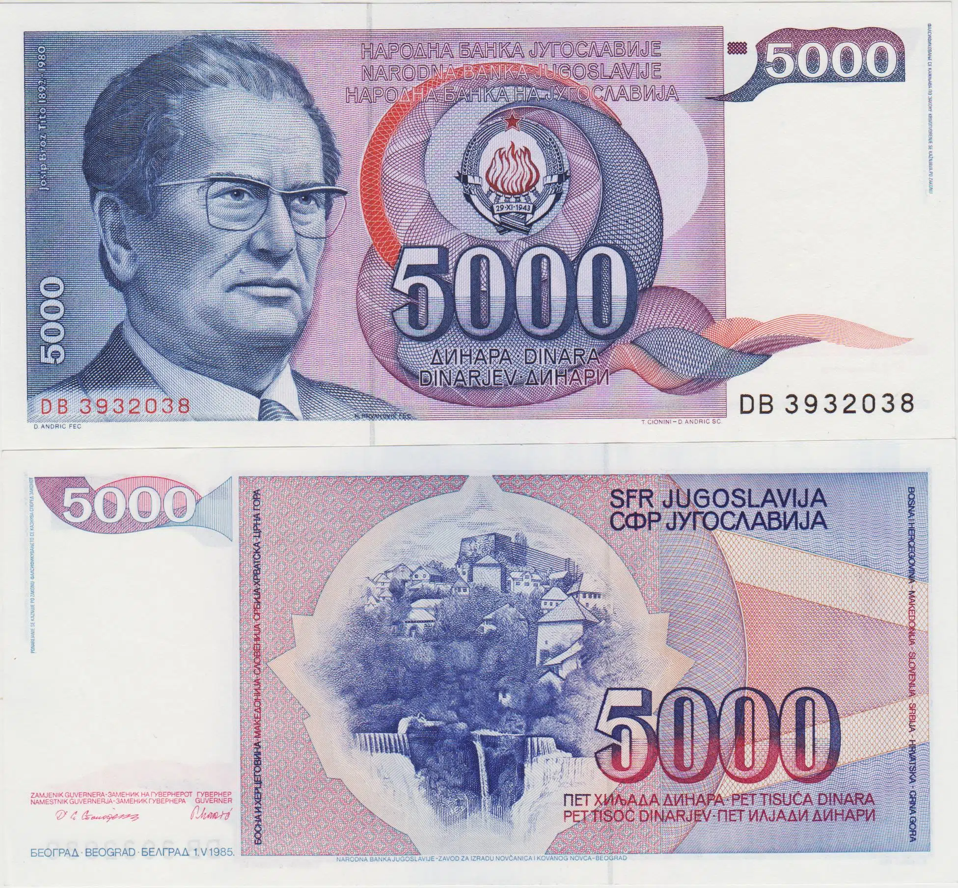 YUGOSLAVYA 5000 DİNAR 1985 MAREŞAL TİTO BÜSTLÜ. ÇİL.