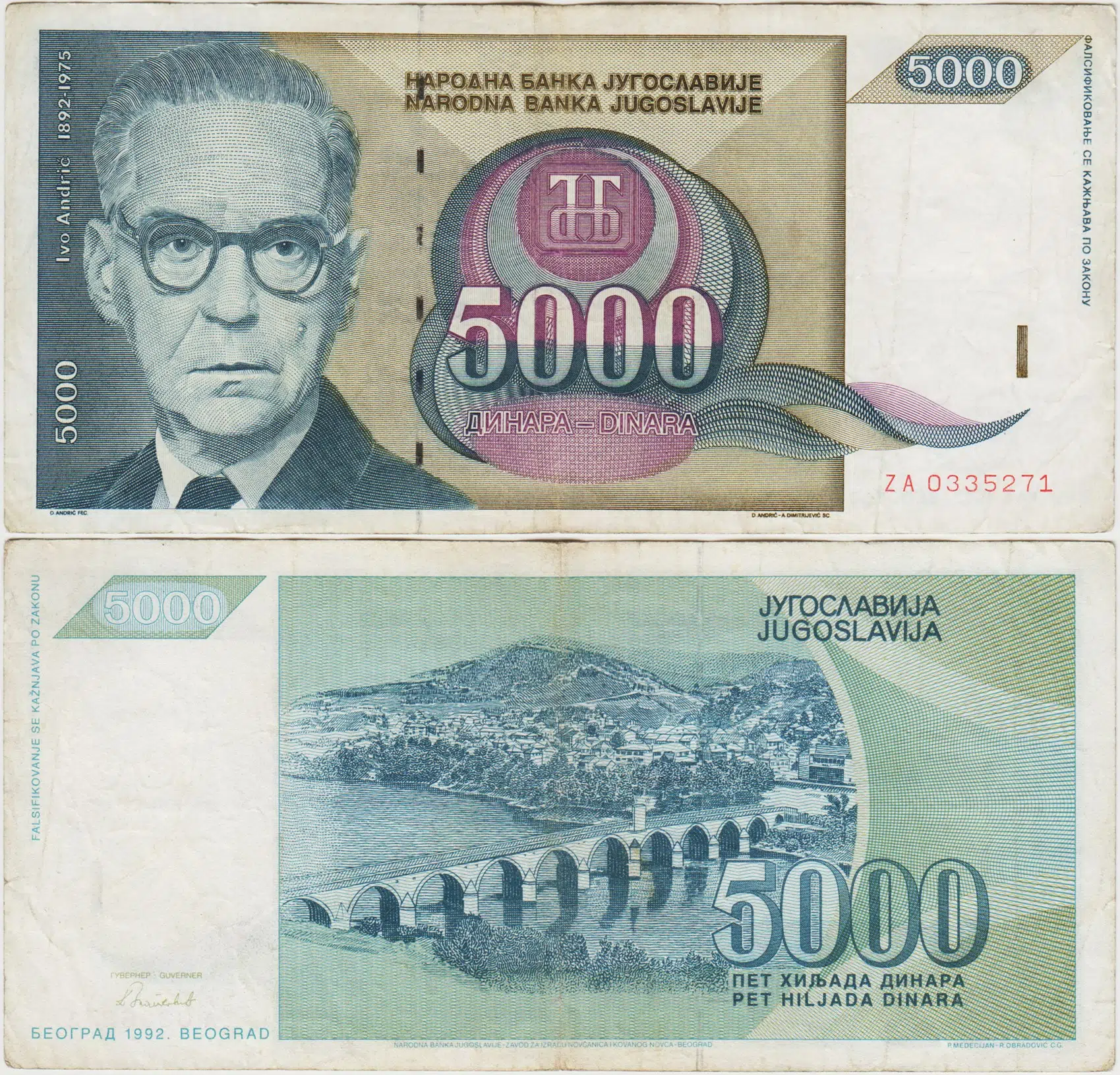 YUGOSLAVYA 5000 DİNAR 1992 REPLACEMENT ÇOK TEMİZ+