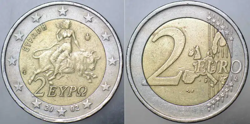 YUNANİSTAN 2 EURO 2002. MİTOLOJİ - EUROPA TEMALI BİMETAL