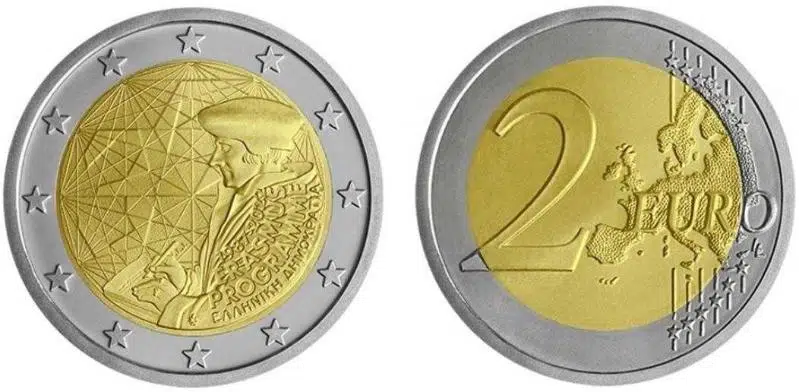 YUNANİSTAN 2 EURO HATIRA PARA 2022 ERASMUS PROGRAMI 35. YILI ANISINA. ÇİL KONDİSYON.