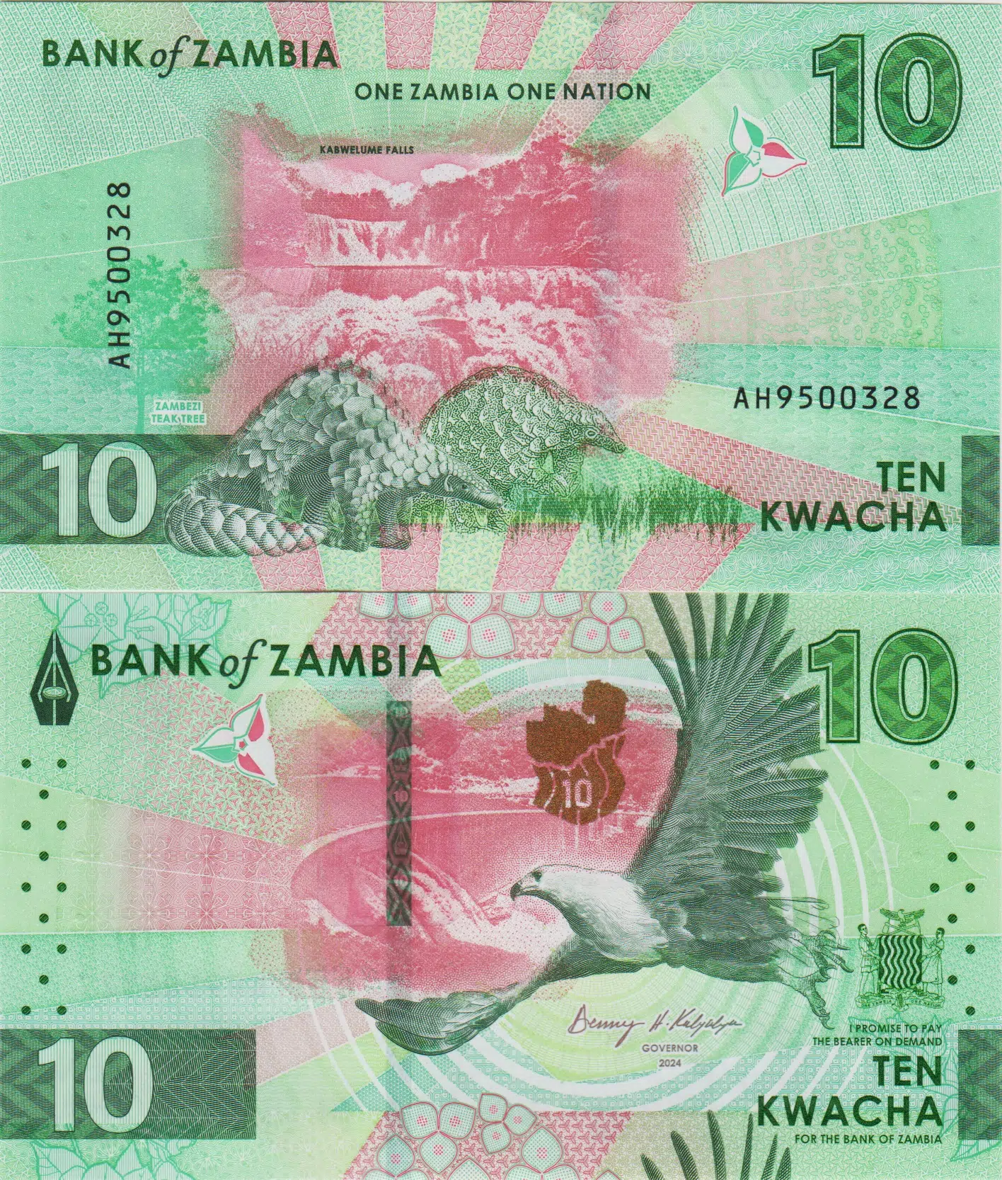  ZAMBİYA 10 KWACHA 2024 BALIK KARTALI VE PANGOLİN TEMALI. ÇİL KONDİSYON.