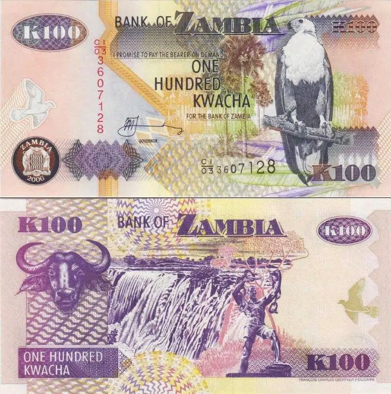 ZAMBİYA 100 KWACHA 2006 ESKİ TARİHLİ. ÇİL KONDİSYON.