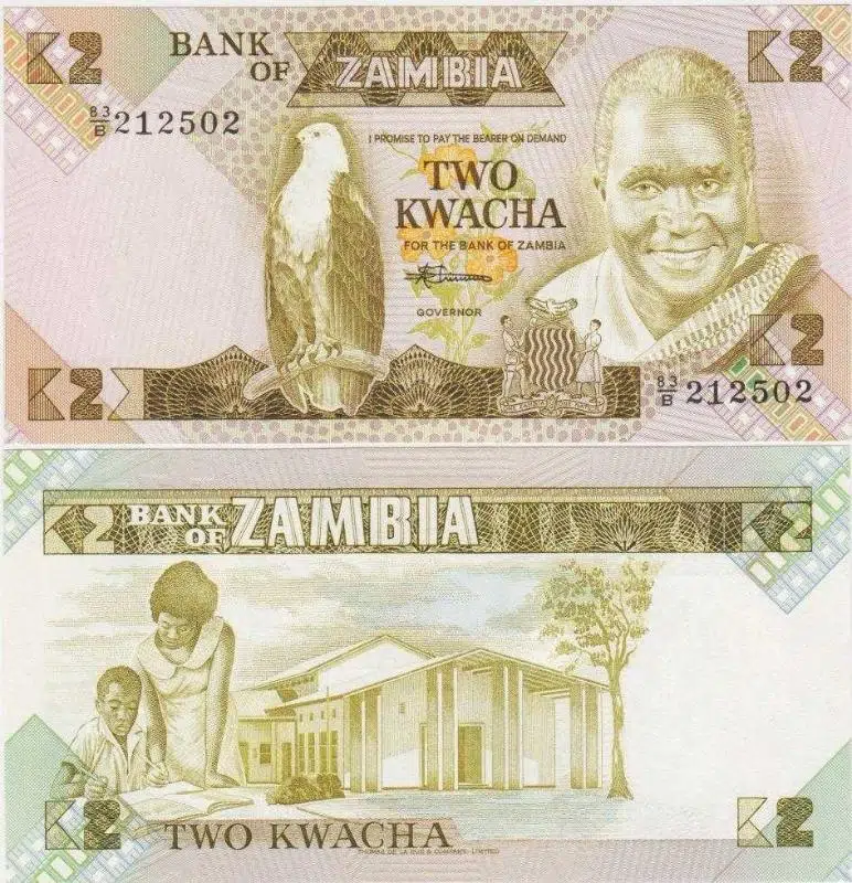 ZAMBİYA 2 KWACHA 1980-1988 ÇİL KONDİSYON.