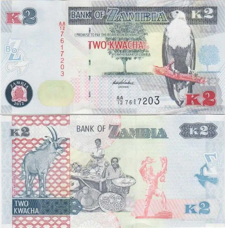 ZAMBİYA 2 KWACHA 2012. ZAMBİA. ÇİL KONDİSYON.