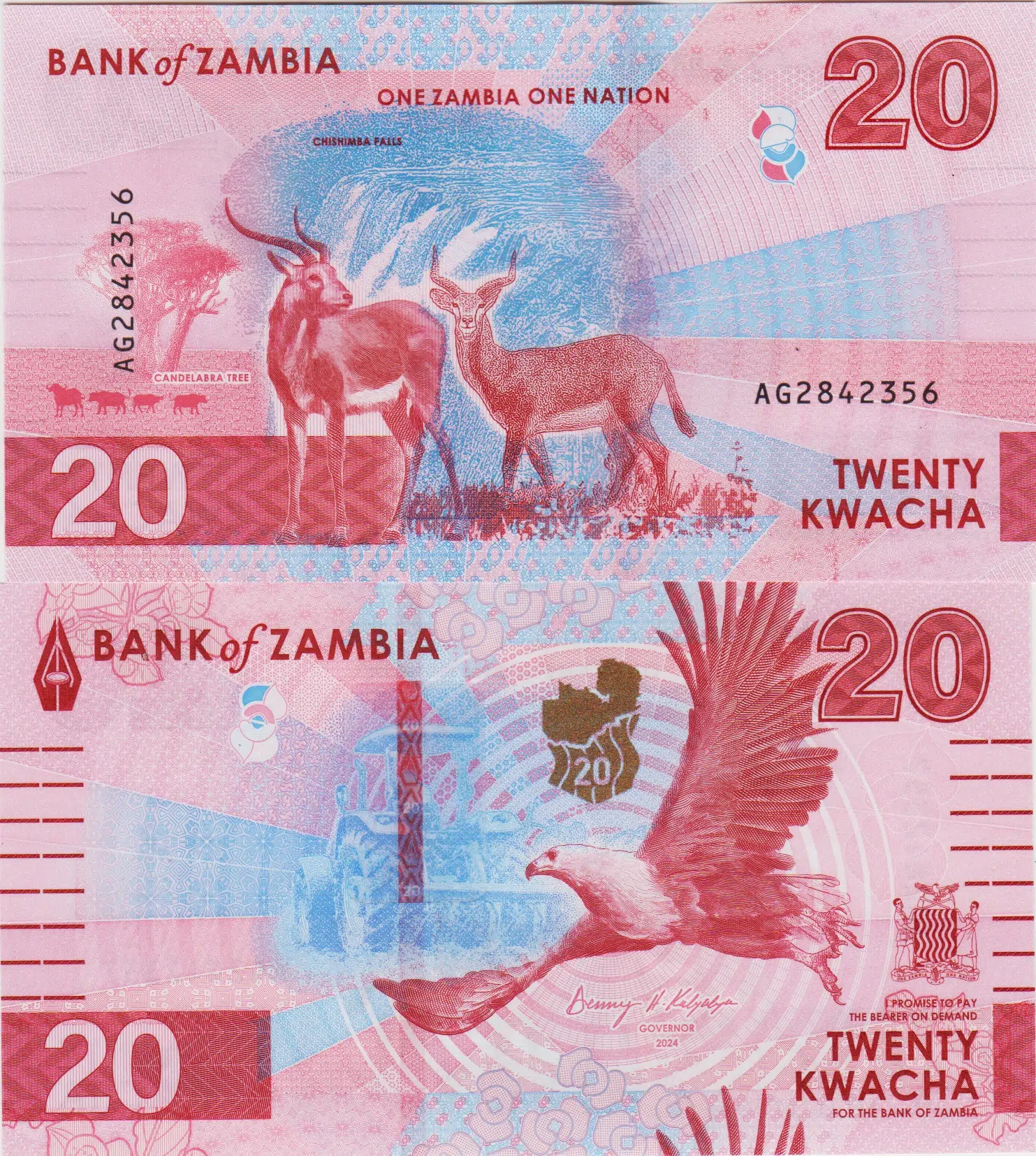 ZAMBİYA 20 KWACHA 2024 BALIK KARTALI VE ANTİLOP TEMALI. ÇİL KONDİSYON.