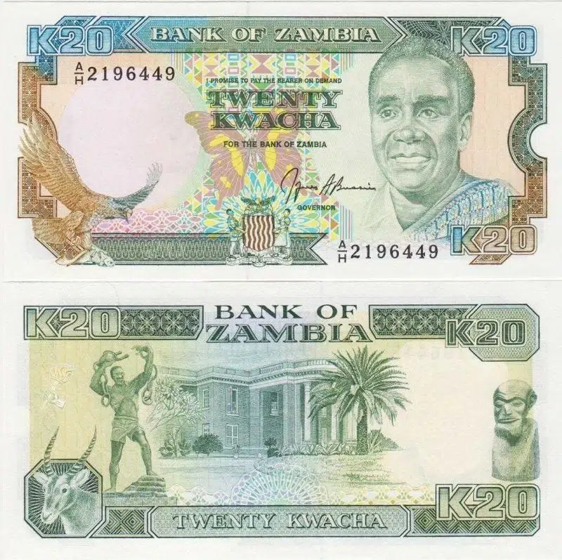 ZAMBİYA 20 KWACHA. ZAMBİYA 20. 1989 - 1991. ÇİL KONDİSYON.