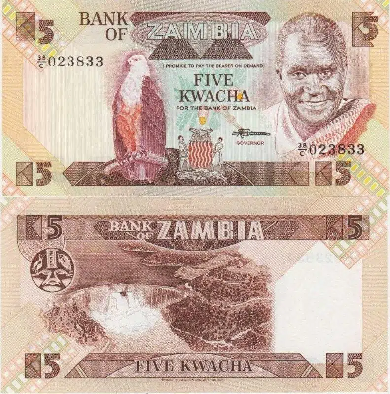 ZAMBİYA 5 KWACHA 1980-1988. ÇİL KONDİSYON.