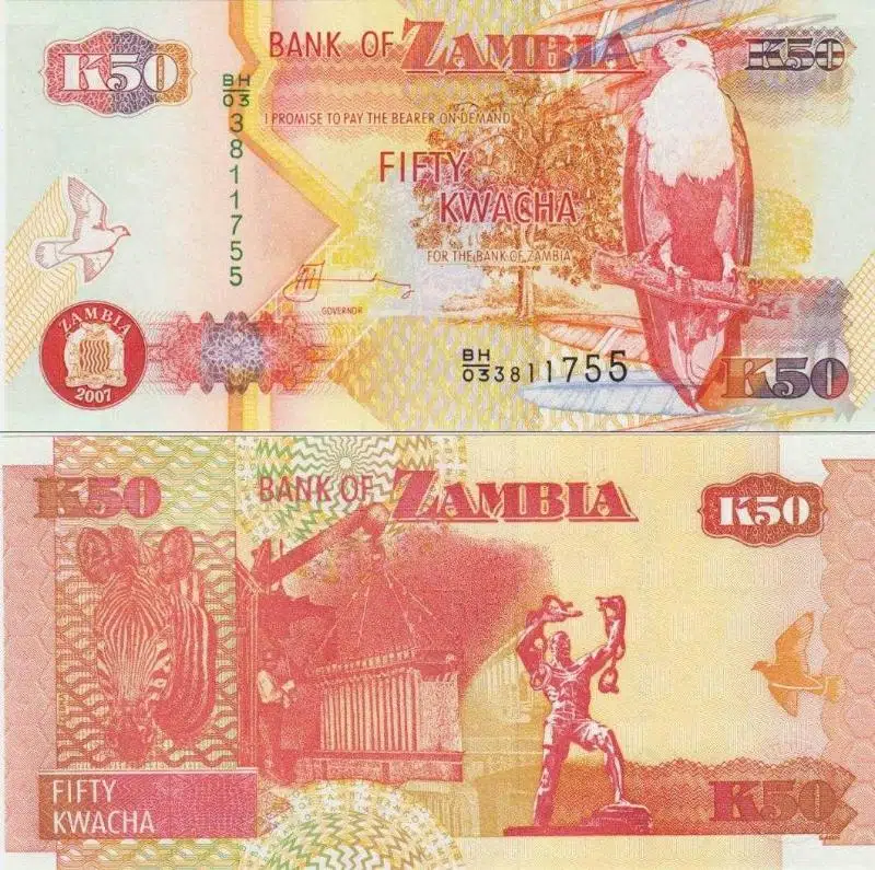 ZAMBİYA 50 KWACHA 2007 ESKİ TARİHLİ. ÇİL KONDİSYON.