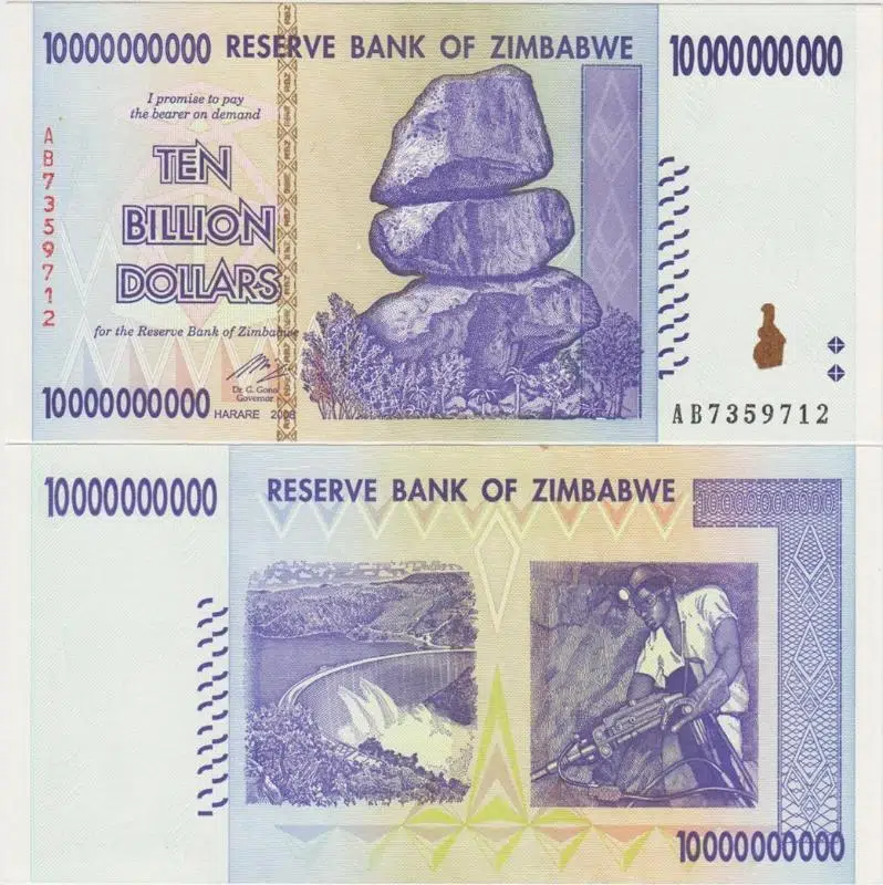 ZİMBABVE 10 MİLYAR DOLAR 2008 ÇİL KONDİSYON