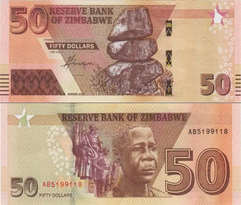 ZİMBABVE 50 DOLAR 2020. ZİMBABWE DOLARI. ÇİL KONDİSYON.