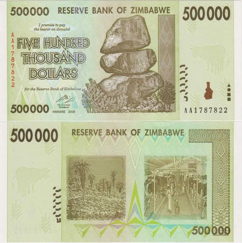 ZİMBABVE 500.000 DOLAR 2008 ÇİL KONDİSYON